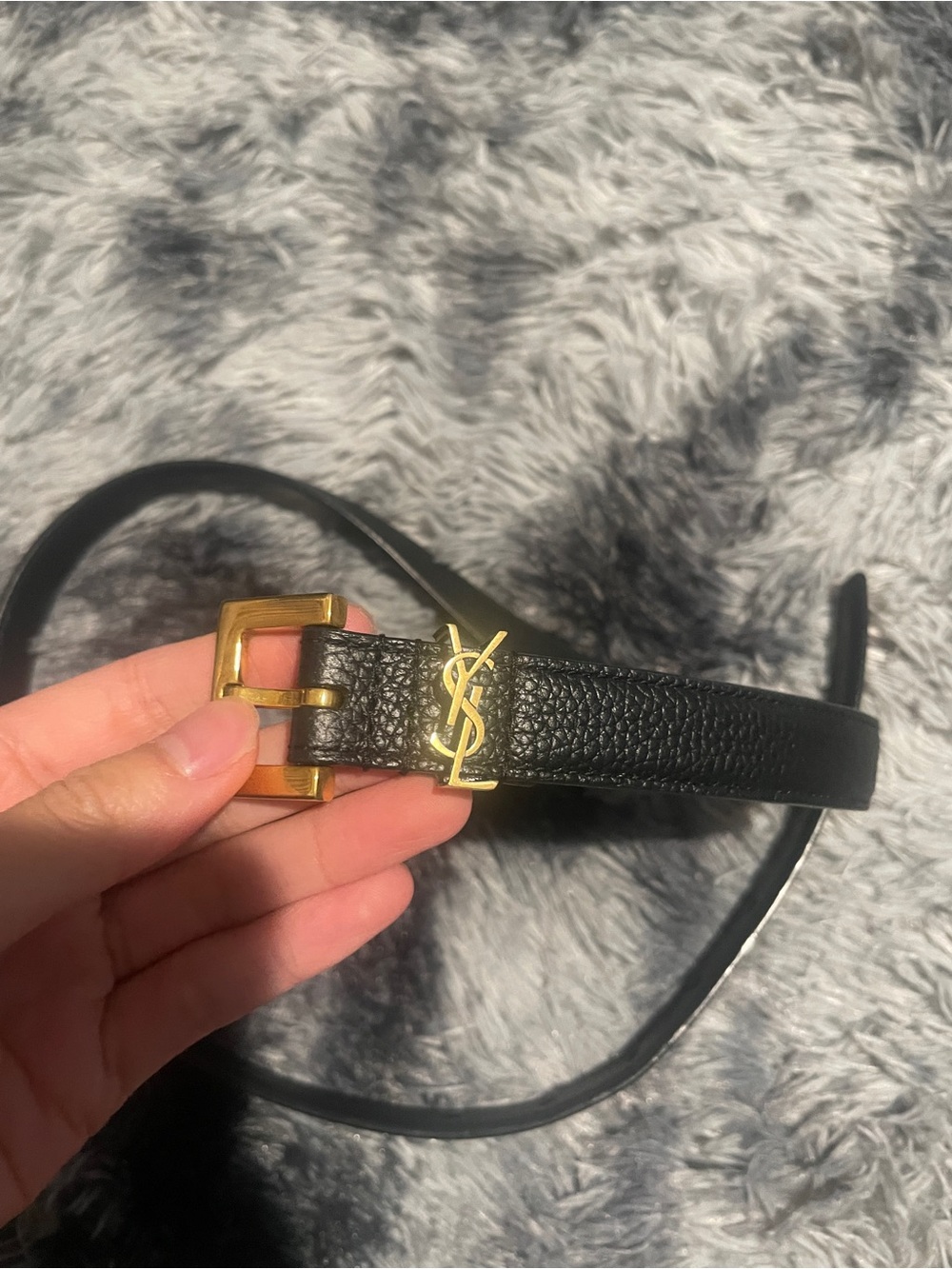 Saint Laurent Black Leather Logo-Accent Belt
